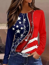 baratos Dia da Independência Top-Camiseta Patriótica do Dia da Independência para Mulheres Gráfica com Bandeira Moda Estilosa Clássica de Manga Longa Crew Neck Neck Redonda Tamanhos Regulares para Uso Diário Impressão de Fim de