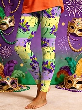 levne Dámské Mardi Gras Oblečení-Dámské Legíny Aktivní prázdniny Módní Plná délka Vysoký pasPantsKarneval Grafika Geometrický Tisk Vysoký střih Pohodlné Venkovní Prodyšné Elastické Dovolená ulice Festival Fialová Černá 1 # Čern