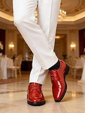 baratos Sapatos Derby-Sapatos sociais masculinos vermelhos em couro sintético envernizado – design elegante para casamentos, eventos noturnos e ocasiões formais.