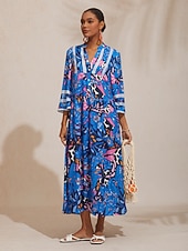 abordables Robes décontractées-robe longue en satin soyeux à pois azur abstraits