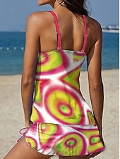 billige Tankinier-Dame Badetøy Tankini Skjørt Badedrakt Halter Elegant Ferie Grafisk Geometrisk V-hals Ermeløs Badedrakter