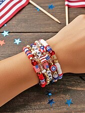 Недорогие Аксессуары-Юбилейный комплект многослойных браслетов для женщин к 250-летию США - сплавной материал с различными подвесками идеально подходит для Дня независимости и празднования в США