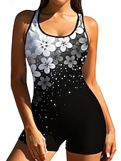 preiswerte One Pieces Rash Guards-Damen Regulär Anti UV Shirt Einteiliger Surfanzug Badeanzug Blumenmuster Tropisch Farbblockierung Herausnehmbare Polsterung Frontreißverschluss UV-Sonnenschutz UPF50+ Elastisch Ärmellos Bademode