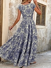 economico Abito Boho da Vacanza-Per donna Abito lungo maxi Abito Lungo Maxi Abito Abito da Spiaggia Abito Floreale Abito Boho Elegante Moda Moderno Quotidiano All'aperto Vacanza Vestibilità regolare Floreale Manica Corta Scollo a V