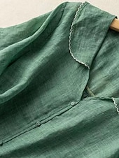 billige Enkle bluser-Damer Lin Lignende Fausk Sød Bomull Linned Skjorter Knapper Enfarget Daglig Basis Uformell Halv Ermet Skjorte Krage Regelmessige Topper Daglig Blå Hvit Rosa Oransje Grønn Sommer Vår Høst
