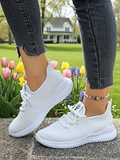 economico Sneakers da donna-scarpe da passeggio leggere bianche in Flyknit da donna: comode sneakers traspiranti con lacci, adatte per tutto il giorno, viaggi, fitness, lavoro e uscite informali