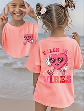 cheap Girl's 3D Playful Humor-Valentines Girls' 3D Heart Graphic T shirt Tee Short Sleeve 3D Print Summer Spring Sports Fashion Streetwear Kids 4-12 Years Crew Neck Casual Daily Outdoor Regular Fit