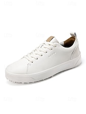 levne Pánské golfové boty-Pánské bílé golfové boty, čistý šněrovací design, lehká polstrovaná podrážka, klasický sportovní styl pro golfová hřiště a outdoorové nošení