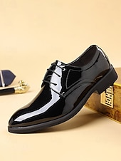 abordables Zapatos Derby-Zapatos de vestir de charol marrón brillante para hombre, elegantes zapatos formales para bodas, ideales para novios, padrinos de boda e invitados a la boda, cómodos y elegantes para ocasiones formales de boda.