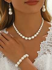cheap Wedding Accessories-Women's Faux Pearl Jewelry Set, Elegant Gold &amp; Silver Tone, Necklace, Earrings &amp; Bracelet, Perfect for Weddings and Formal Occasions