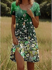 preiswerte Boho Kleider-Damen Minikleid Sommerkleid T-Shirt-Kleid A Linie Kleid Urlaub Lässig Täglich Strand Ferien Normale Passform Blumen Grafik Halbarm Rundhalsausschnitt Blau Schwarz Orange Grün Sommer