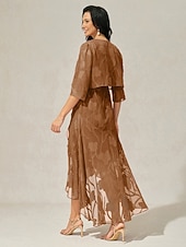  Dam Maxiklänning Chiffongklänningar Elegant Blommig Ärmlös U-hals Korallröd