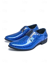 cheap Derby Shoes-Men's Blue Patent Leather Crocodile Print Slip-on Shoes - Elegant Formal Footwear for Business and Evening Gatherings and Weddings