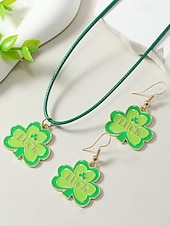 olcso kiegészítők-Női ötvözet anyagból készült Szent Patrik-napi nyaklánc és fülbevaló szett lóhere, kalap és lóhere mintákkal, tökéletes Szent Patrik-napra, mindennapi viseletre és ünnepi alkalmakra.