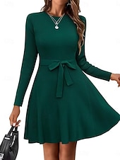 billiga Vita fritidsklänningar-Dam Mini klänning Vit klänning Sweat Klänning Elegant Mode Modern Utomhus Semester Utekväll Smal Slät Långärmad Rund hals Vit Vinröd Marinblå Mörkgrön Vår Höst