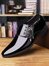 economico Scarpe Oxford-scarpe eleganti da uomo in similpelle verniciata di lusso - nere e bianche, design elegante e formale, ideali per eventi serali e matrimoni