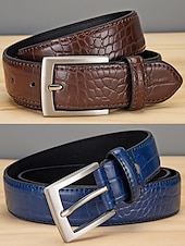 abordables Cinturones de hombre-Cinturón ajustable de piel sintética con estampado de cocodrilo para hombre, varios colores, perfecto para bodas y uso diario, diseño duradero y elegante.