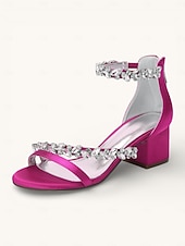 economico Damigella d&amp;#39;onore-scarpe con tacco color champagne per damigelle d'onore da donna – sandali da sposa con tacco a blocco e punta aperta, cinturini impreziositi da cristalli, eleganti scarpe da sposa per feste