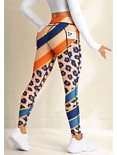 preiswerte Yoga Leggings &amp; Strumpfhosen-Damen Pilates-Leggings Fitnesshose Trainingsleggings Taschen Stempelsteuer Seitentaschen Pilates Fitnessstudio Fitnesstraining Hosen Strumpfhosen Leggings Streifen Hellgelb Blau Orange Sport