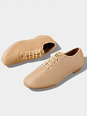 voordelige Ballroomschoenen &amp; moderne dansschoenen-Professionele dansschoenen voor dames, gemaakt van nude mesh met veters, ademend en met een lage hak, geschikt voor ballroomdansen. &amp;Latijns-Amerikaanse oefenschoenen voor studiotraining