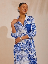 Χαμηλού Κόστους Floral φορέματα-Φόρεμα μάξι με αέρινη λινή εμφάνιση σε μπλε χρώμα από τον Άγιο Βαρθολομαίο