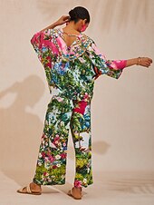 halpa paitoja, toppeja ja puseroja-Pink Jungle Party Silky Satin Diamond Top