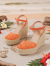 economico sposa-sandali con zeppa espadrillas in pizzo bianco da donna - tacchi a spillo traspiranti all'uncinetto con cinturino alla caviglia - eleganti scarpe da sposa boho per la spiaggia &amp;matrimoni all'estero