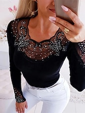 Χαμηλού Κόστους Επίσημες Μπλούζες-Γυναικεία Καλοκαιρινές κορυφές Μπλούζα Ντυτές μπλούζες Σουρωτά Κουρελού Δίχτυ Σκέτο Κομψό Βίντατζ κυρίες Μακρυμάνικο Στρογγυλή Ψηλή Λαιμόκοψη Κανονικά μπλουζάκια Καθημερινά Δουλειά Αργίες Μαύρο