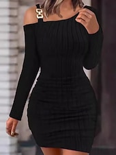 cheap White Graduation Dresses-Women's Midi Dress White Dress Graduation Dress Casual Dress Bodycon Fashion Modern Outdoor Vacation Party Regular Fit Plain Long Sleeve Off Shoulder Black White Pink Red Summer Spring