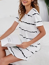 Χαμηλού Κόστους Γυναικεία Νυχτικά &amp; Sleepshirts-Γυναικεία Νυχτικιά Καθημερινό Ανατομικό Ταινία Καθημερινά Σπίτι Κοντομάνικο Στρογγυλή Ψηλή Λαιμόκοψη Θαλασσί Μαύρο Λευκό Κρασί Καλοκαίρι Άνοιξη Κανονικό