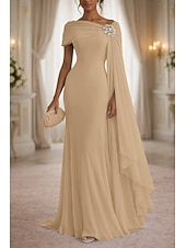 halpa Lattian pituus-A-linja Mekot Kokopitkä Häävieraspuku Muodollinen mekko Iltapuku Morsiammen äidin asu Hihaton Venekaula-aukko Tyylikäs Yksinkertainen Muodollinen Häävieras Hääjuhla Sifonki Shaalit kanssa Rypytetty