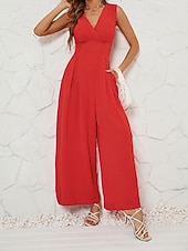 economico Tuta-Per donna Tuta Attivo Tinta unica Senza Maniche Gamba larga Scollo a V Tasca Quotidiano Vacanza Vestibilità regolare Nero Verde militare Rosso Estate