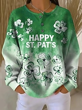 رخيصةأون هوديس وبلوزات القديس باتريك-سويت شيرت نسائي من سانت باتريك بمناسبة يوم القديس باتريك برسومات شامروك، دافئ، كلاسيكي، غير رسمي، بأكمام طويلة، رقبة دائرية، أعلى عادي، ملابس يومية، طباعة أزرار، أخضر