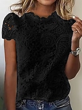 ieftine Topuri din dantelă-Pentru femei Topuri de vară Bluză Varful ochiului Topuri din dantela Zdrobit Dantelă Peteci Simplu Elegant Epocă femei Fără manșon Stil Nautic Topuri obișnuite Zilnic Muncă Concediu Albastru piscin