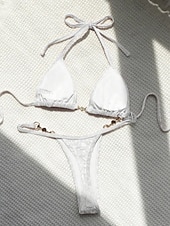 Χαμηλού Κόστους Σετ μπικίνι-Γυναικεία Μαγιό Μπικίνι 2 κομμάτι Στρινγκ Μαγιό Λεπτό Εξώπλατο Διακοπές Ρούχα παραλίας Συμπαγές Χρώμα Λεοπάρ Λαιμός Αμάνικο Μαγιό