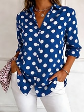 cheap Stripe&amp;Geometric Blouses-Women's Shirt Button Down Shirt Casual Shirt Beach Shirt Print Graphic Polka Dot Stylish Classic Casual Long Sleeve Shirt Collar Regular Tops Daily Holiday Going out Blue Black Wine Spring Fall