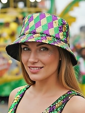 economico Accessori-cappello da pescatore con paillettes da donna – due modelli disponibili, poliestere, perfetto per il martedì grasso e le feste