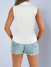 billige Enkle bluser-Dame Skjorte Sateng skjorte Bluse Ermeløs skjorte Knapper عادي Stilfull Klassisk Moderne Ermeløs Skjortekrage Vanlige topper Daglig Ferie Ut på byen Svart Hvit Lilla Grønn Sommer Vår
