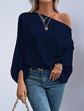 voordelige Chique Blouses-Dames Overhemd Satijnen overhemd Blouse Tops met blote schouders Effen Stijlvol Klassiek Modern Lange mouw Schouderafhangend Normale tops Dagelijks Feestdagen Uitgaan blauw Zwart Blozend Roze Rood