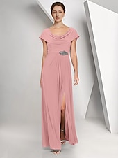 cheap Floor Length-A-Line Floor Length Wedding Guest Dress Chiffon Dress Formal Dresses Mother of the Bride Dress Cap Sleeve Crew Neck Elegant Simple Wedding Guest Semi Formal Chiffon with Crystals