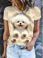 Χαμηλού Κόστους Ζώα tee-Γυναικεία Μπλουζάκι Στάμπα Γραφική Ζώο Βίντατζ Στυλάτο Κλασσικό Κοντομάνικο Στρογγυλή Ψηλή Λαιμόκοψη Στρογγυλή Λαιμόκοψη Κανονικά μπλουζάκια Καθημερινά Σαββατοκύριακο Θαλασσί Μαύρο Βαθυγάλαζο Μπεζ