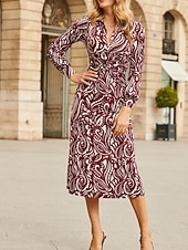 economico Abiti Floreali Stampati-Per donna Abito Midi Abito Camicia Abito Floreale Abito Stampato Moda Moderno Quotidiano All'aperto Ferie Vestibilità comoda Floreale Manica Lunga Colletto a Camicia Vino Blu marino Viola Primavera