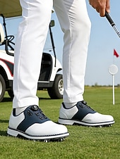 baratos Sapatos de Golfe Masculinos-Sapatos de golfe masculinos brancos, construção leve e respirável, sola com aderência estável, estilo esportivo e elegante para campos de golfe e atividades ao ar livre.