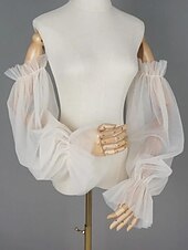 baratos Casamento ACC-Luvas femininas de tule com mangas bufantes – nas cores preto e branco, em tecido de malha macio e elegante, perfeitas para casamentos, festas e eventos noturnos.