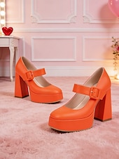 abordables Estilo Disco y Hippie de los años 70-Tacones de plataforma rosas para mujer con correa de hebilla: estilo retro chic para San Valentín, fiestas y ocasiones especiales.