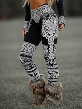 preiswerte Viking-Druck-Damen Leggings Urlaub Vintage Ethno-Stil Volle Länge Hohe Taille Grafik 3D-Druck Komfort Schnelltrocknend Atmungsaktivität Dehnbar Täglich Heim Urlaub kleiner Finger Schwarz Grün Sommer Frühling