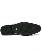 abordables Chaussures Oxford-Chaussures habillées blanches pour homme à motif floral, broderie florale bleue, modèle Oxford à lacets, style élégant et formel pour mariages, fêtes et occasions spéciales.