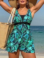 Χαμηλού Κόστους Τανκίνι-Γυναικεία Μαγιό τανκίνι 2 κομμάτι Φορέματα Μαγιό Εξώπλατο Διακοπές Ρούχα παραλίας Φλοράλ Γραφική Λαιμόκοψη V Αμάνικο Μαγιό