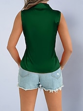 billige Enkle bluser-Dame Skjorte Sateng skjorte Bluse Ermeløs skjorte Knapper عادي Stilfull Klassisk Moderne Ermeløs Skjortekrage Vanlige topper Daglig Ferie Ut på byen Svart Hvit Lilla Grønn Sommer Vår