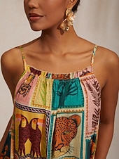 billige uformell kjole med trykk-Feriestrandelement løs passform i chiffong-camikjole